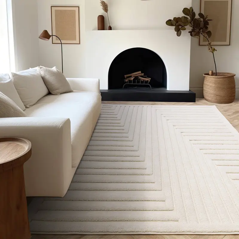 Benares Ivory Textured Linear Rug