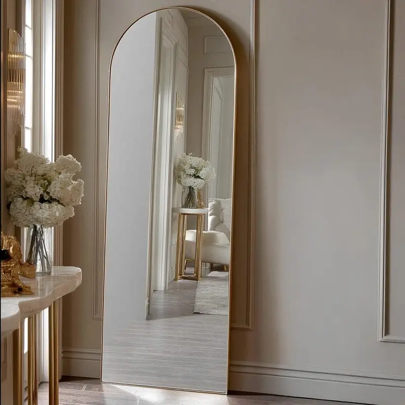 Cairns Brushed Gold Arched Floor Mirror