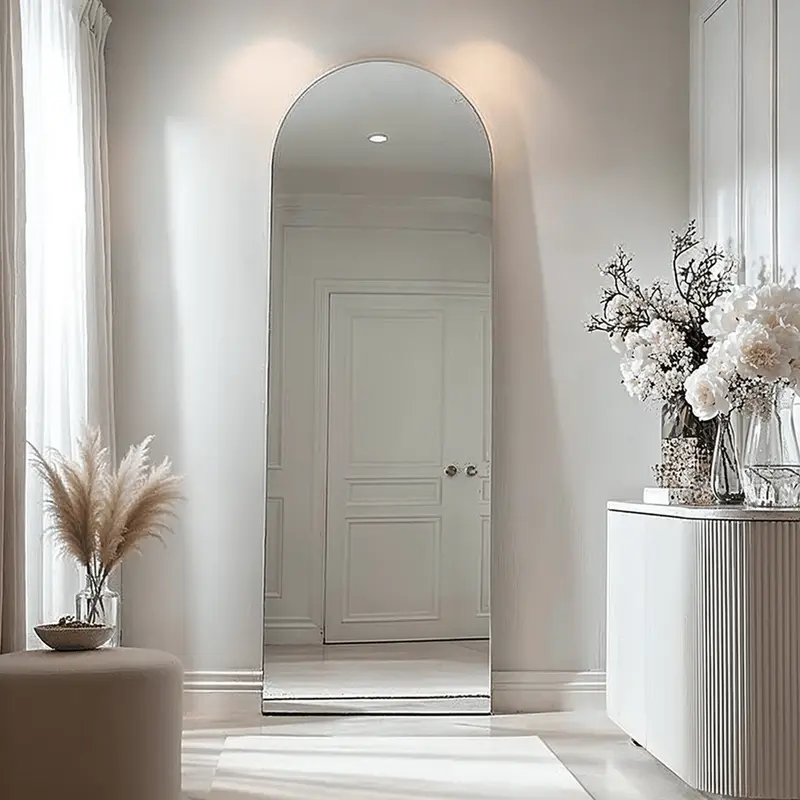 Cairns Brushed Silver Arched Floor Mirror