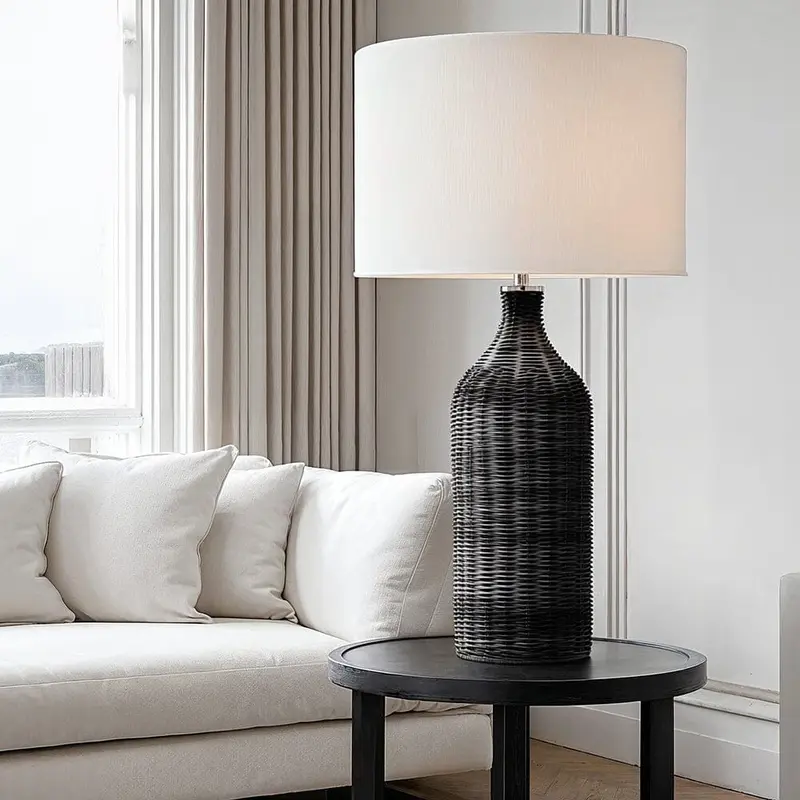 Carrara Black Rattan Bottle Neck Table Lamp