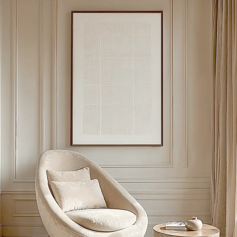 Clarendon White Textured Wooden Framed Canvas Wall Art