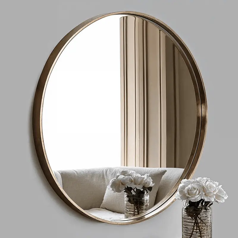 Claudia Brushed Gold Medium Slim Frame Round Wall Mirror