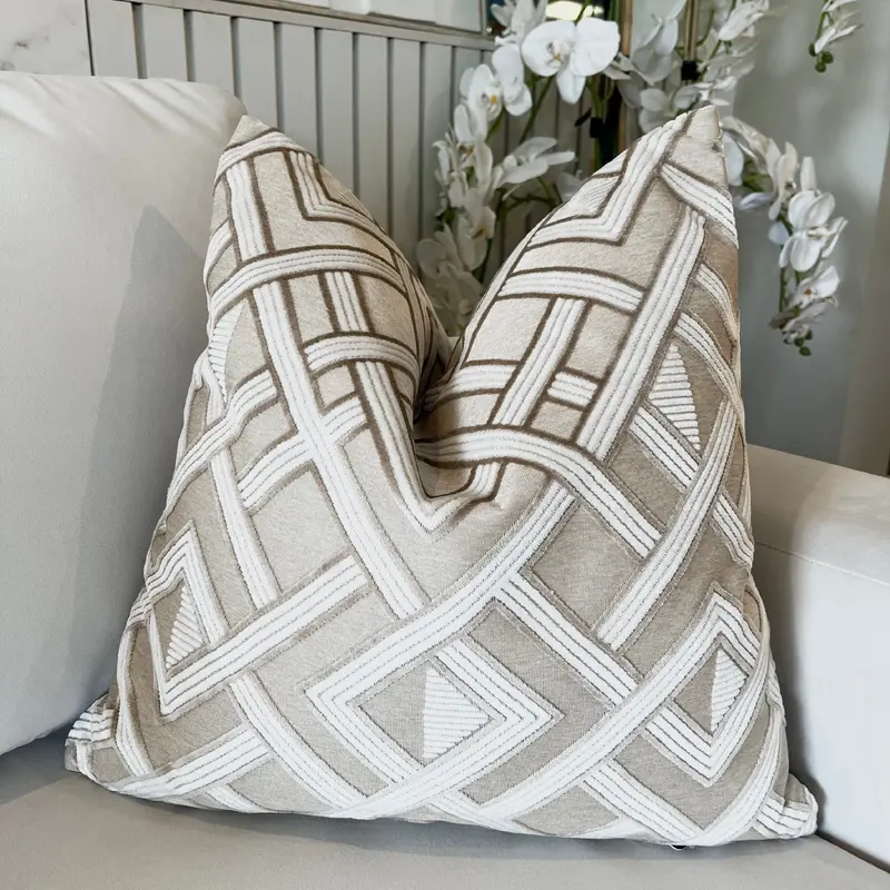 Daniela Taupe & Cream Geometric Cushion - 50x50cm