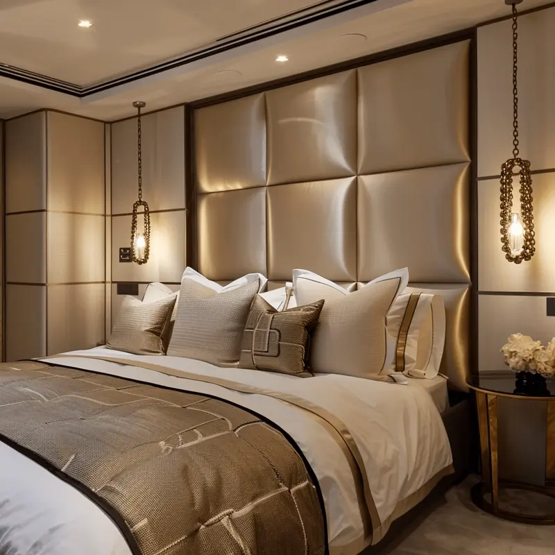 Dream Luxury Hazel Satin Squares Headboard with Black Wooden Frame