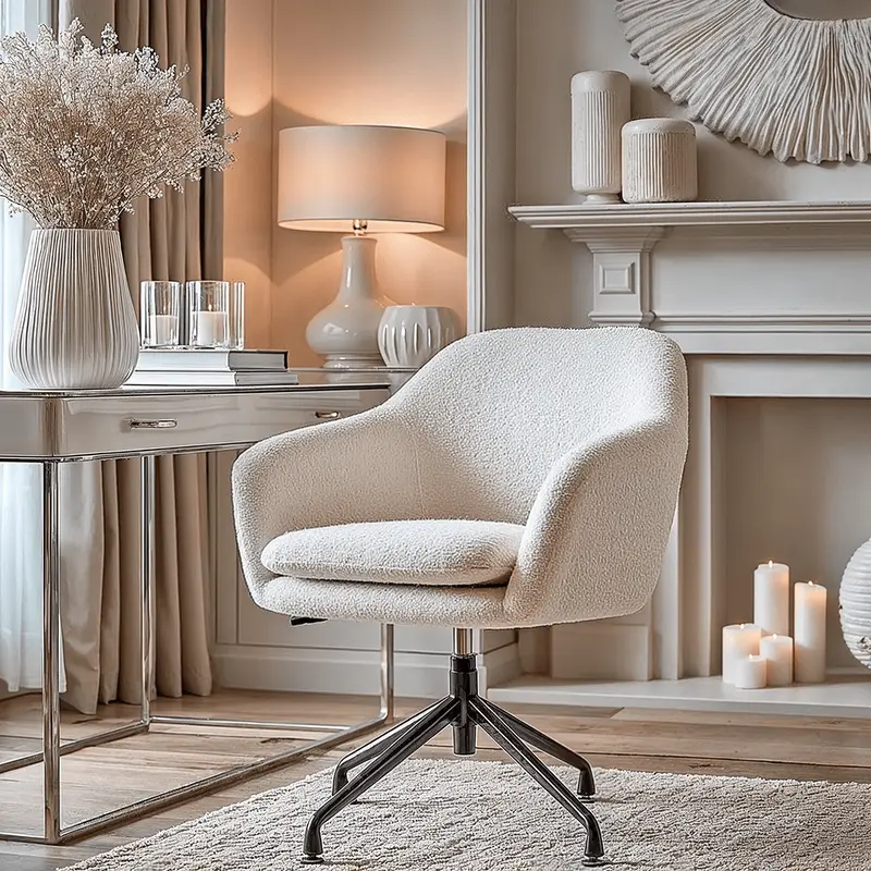 Elias Cream Boucl Swivel Chair With Black Metal Legs