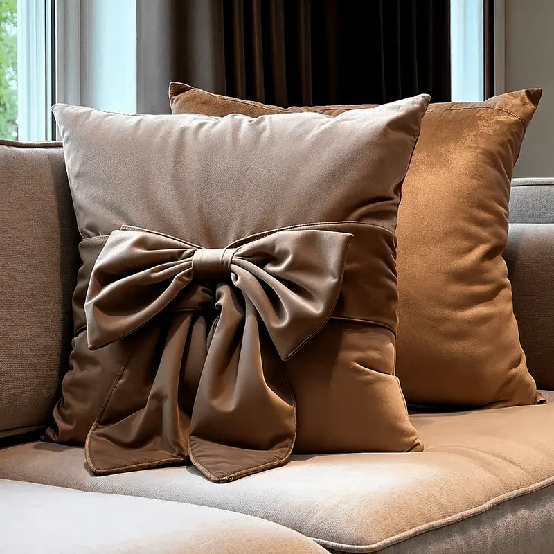 Erina Taupe Velvet Decorative Bow Cushion - 45x45cm