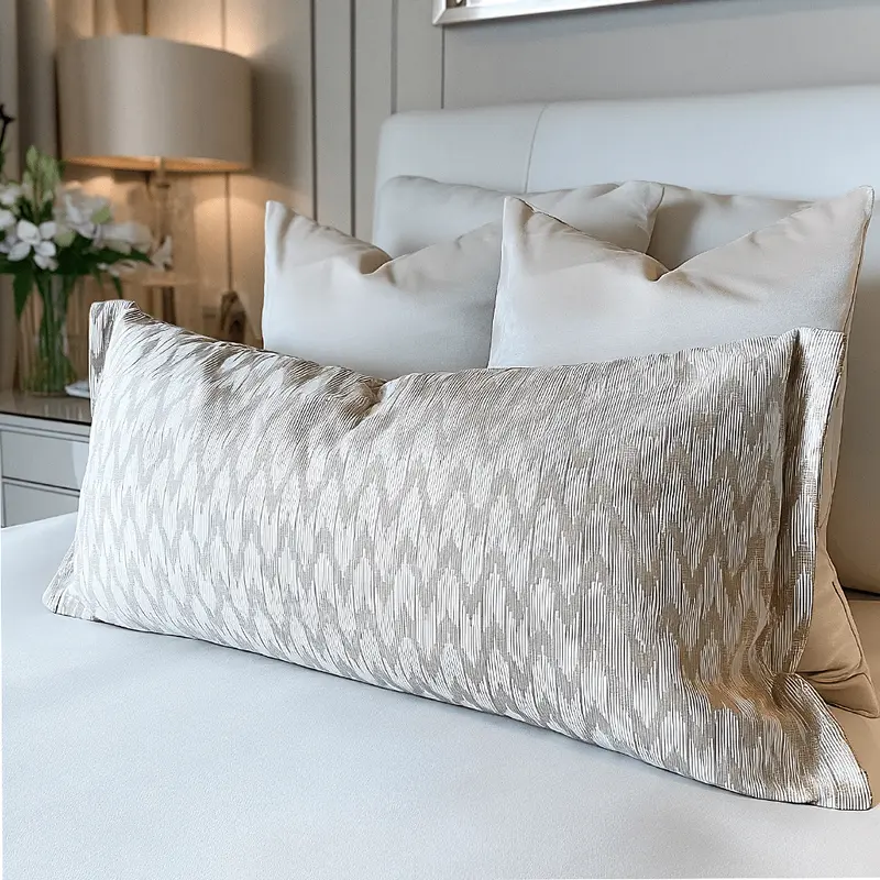 Estrella Large Cream & Taupe Zig Zag Print Bolster Cushion - 65x30cm