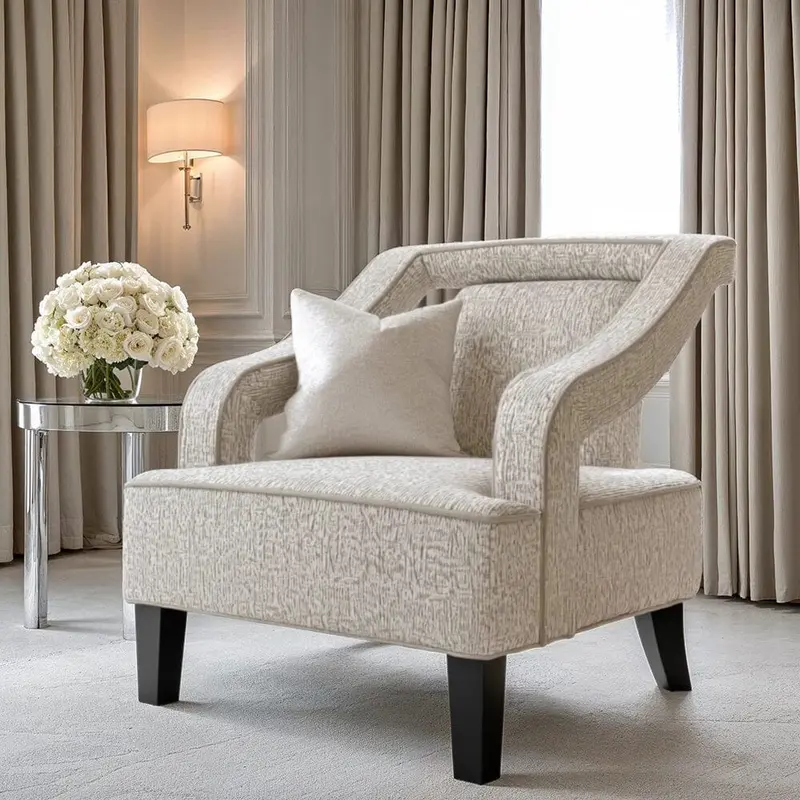 Faye Beige Patterned Accent Chair with Black legs