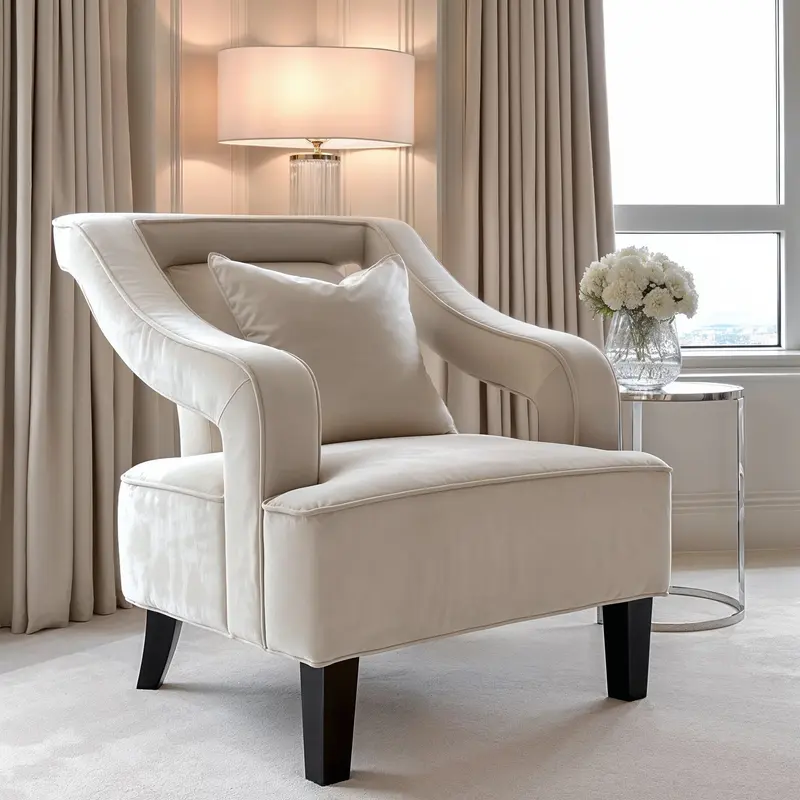 Faye Ivory Velvet Accent Chair with Black legs