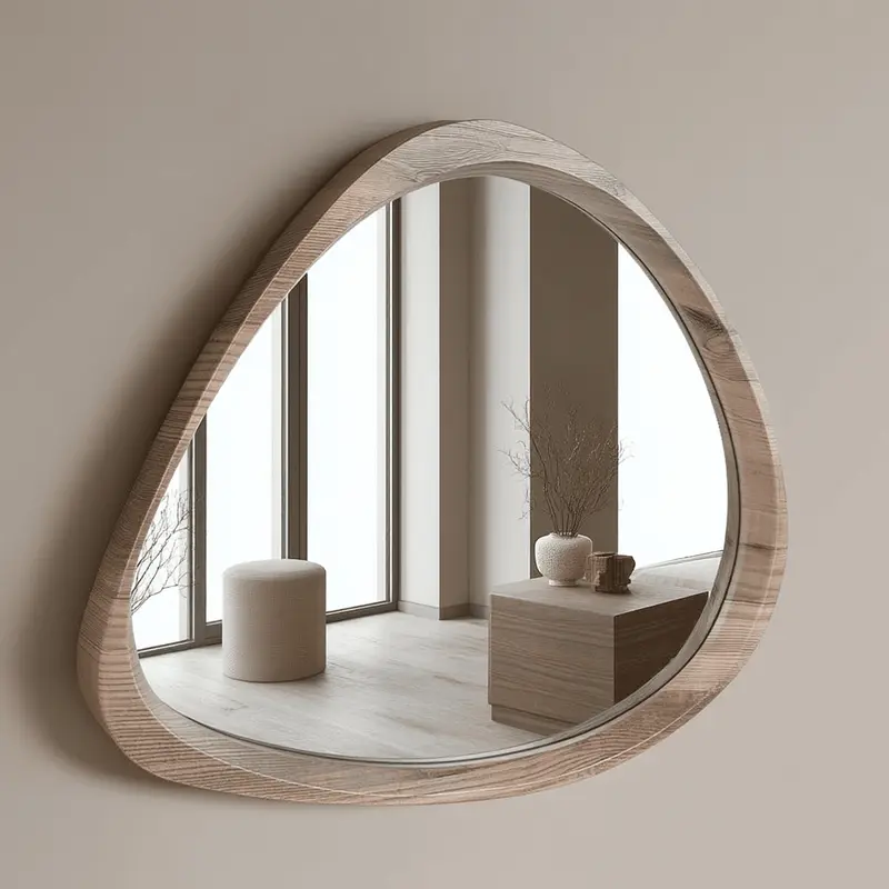 Garda Natural Wood Veneer Curved Pebble Wall Mirror
