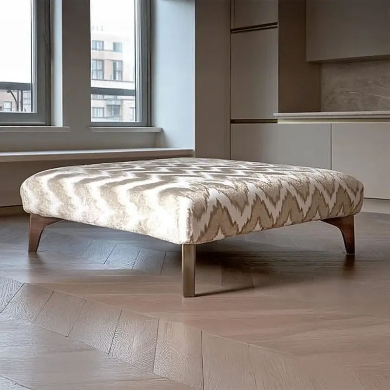 Gisele Mink Patterned Footstool with Walnut Legs