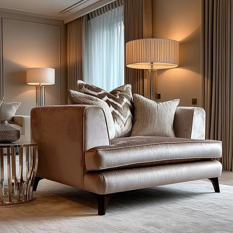 Gisele Mink Textured Chenille Pillowback Love Seat with Walnut Legs