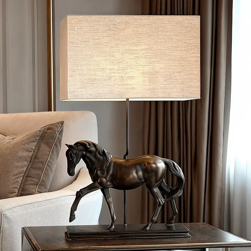 Greenwich Bronze Horse Decorative Table Lamp with Rectangular Shade