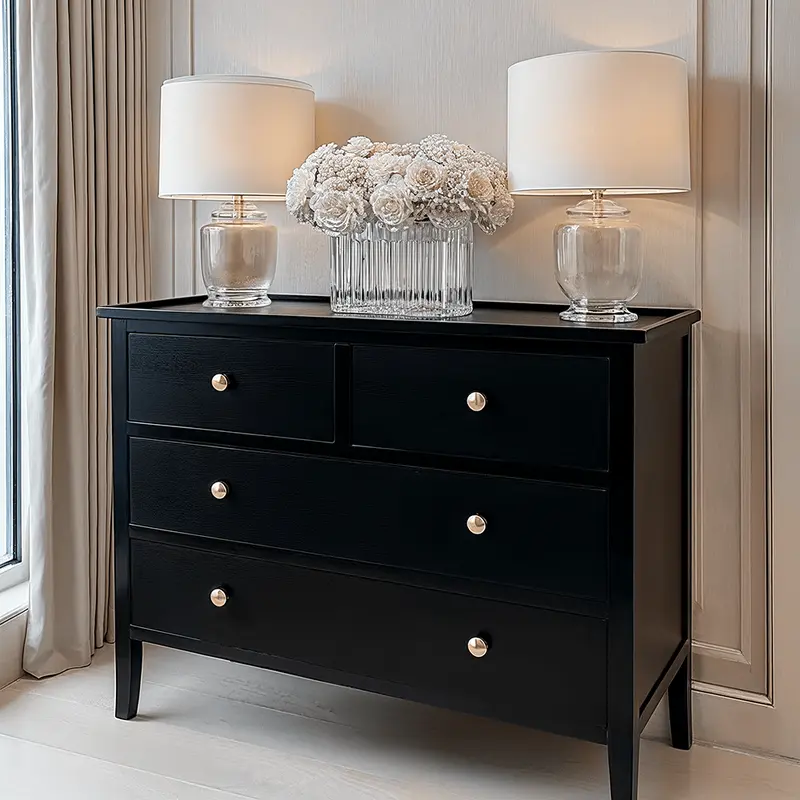 Henrik Black 4 Drawer Chest with Gold Handles