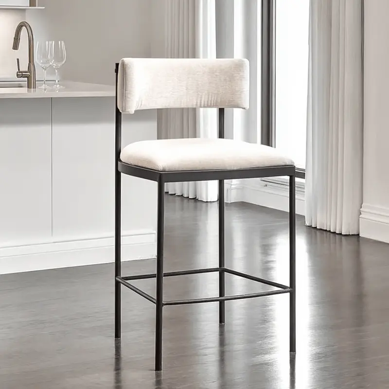 Isolde Greige Upholstered Bar Stool With Black Legs