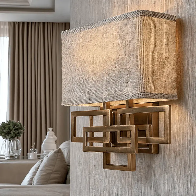 Jennifer Brushed Brass 2 Light Wall Light with Linen Shade