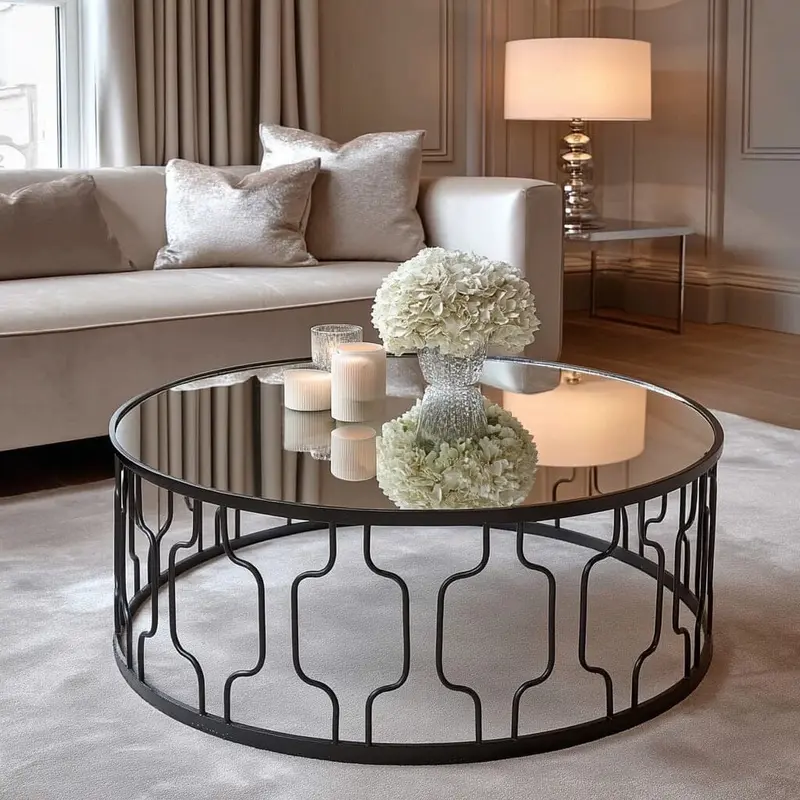 Lorenza Black Metal Coffee Table with Mirrored Top
