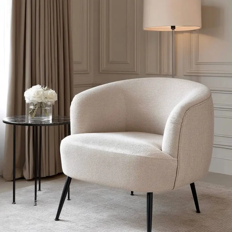 Lucca Cream Chenille Tub Chair With Black Metal Legs