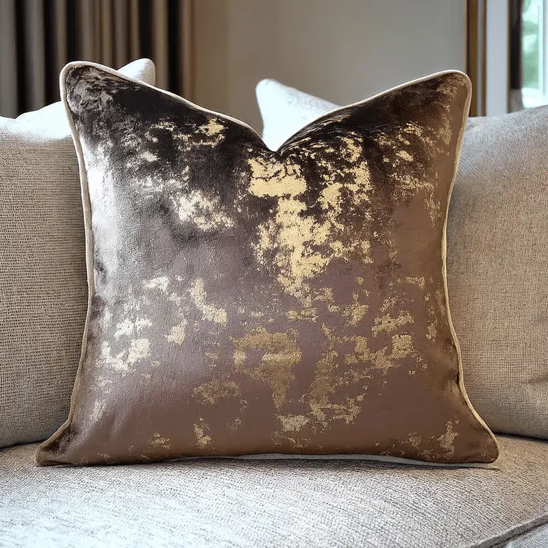 Mabel Chocolate & Gold Abstract Cushion - 43x43cm
