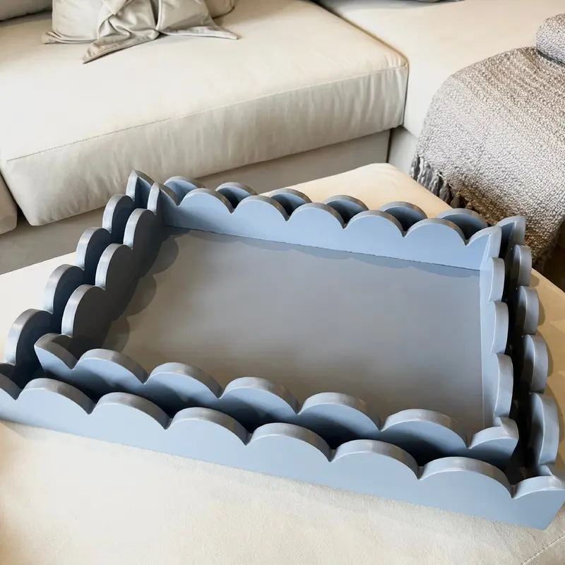 Manresa Luxury Blue Scalloped Decorative Trays - Set of 2