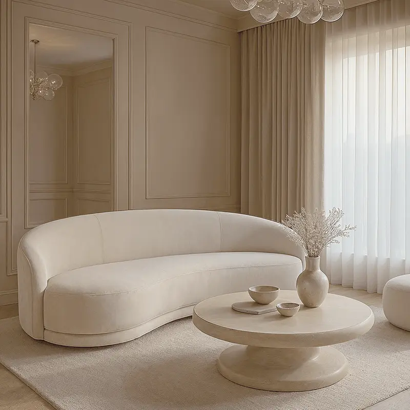 Marlo Cream Velvet Curved 4 Seater Sofa