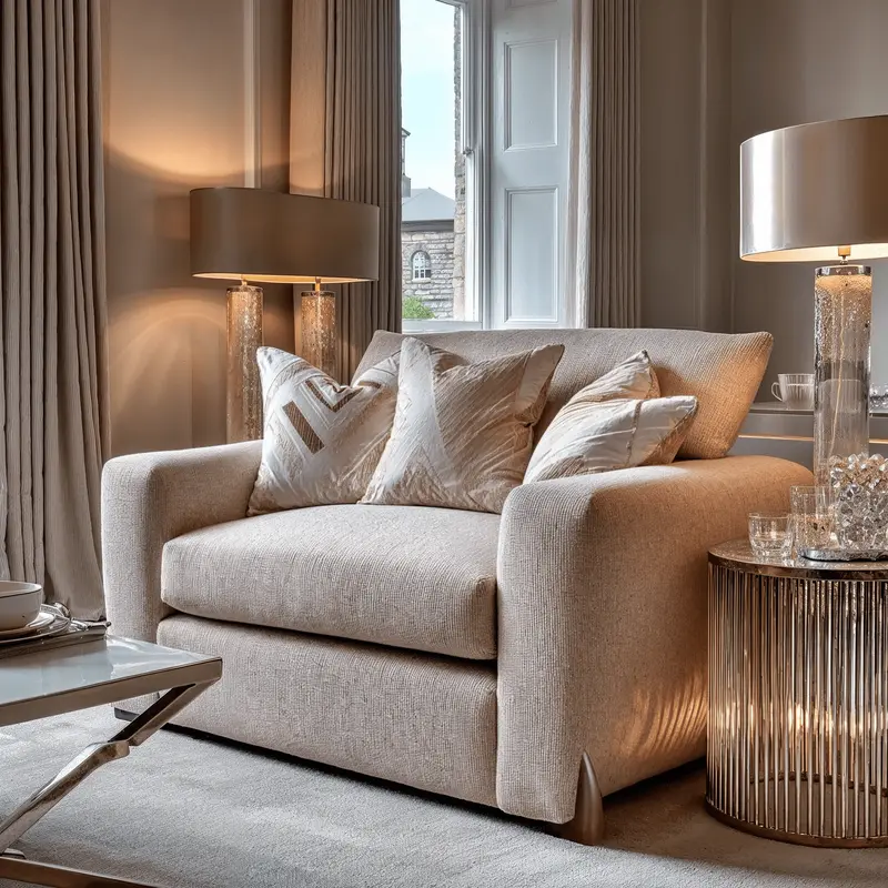 Mila Taupe Soft Textured Love Seat with Gold Feet