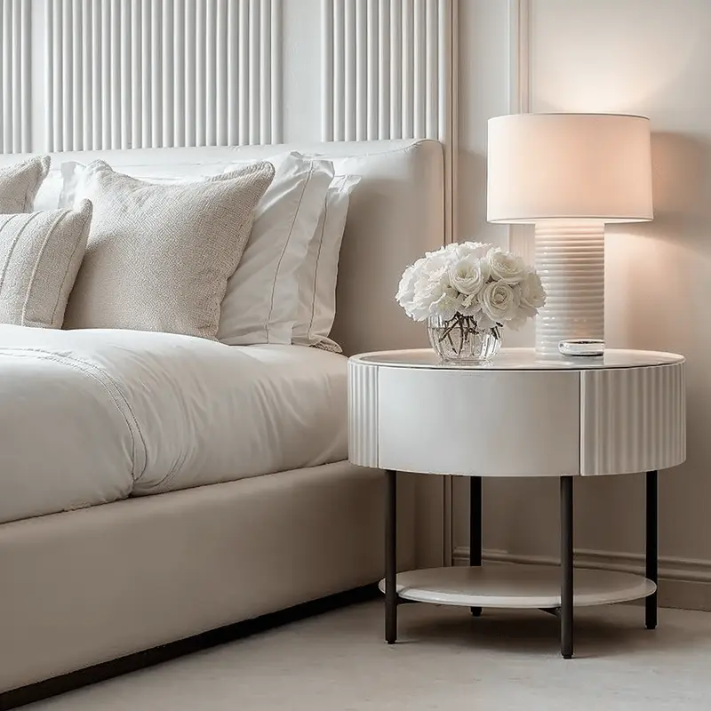 Mirabel Beige & Black Luxury Rounded Bedside Table