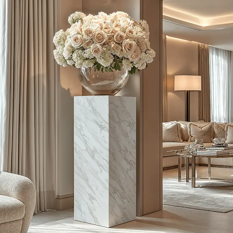 Moritz Luxury White Marble Tall Pedestal