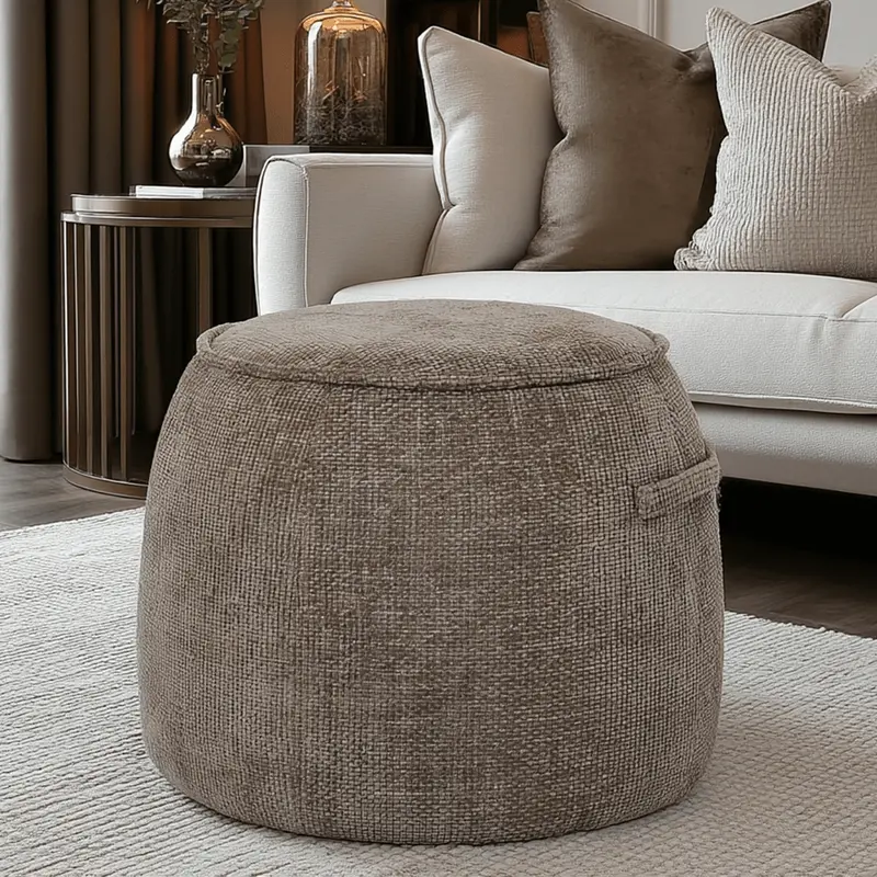 Oakura Taupe Chenille Upholstered Stool