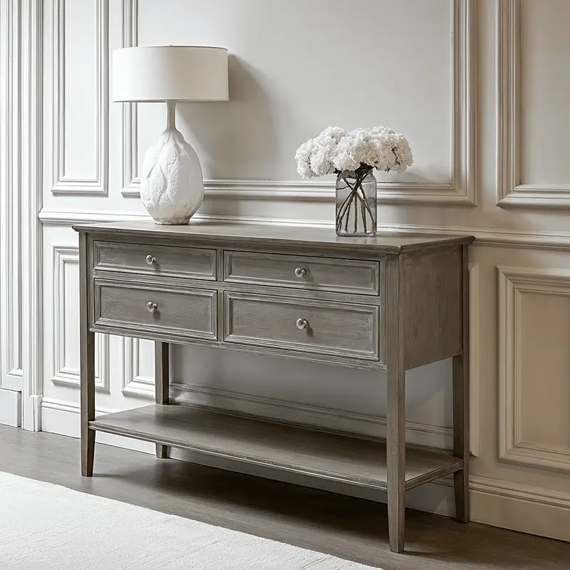 Palma Grey Washed Wood 4 Drawer Console Table