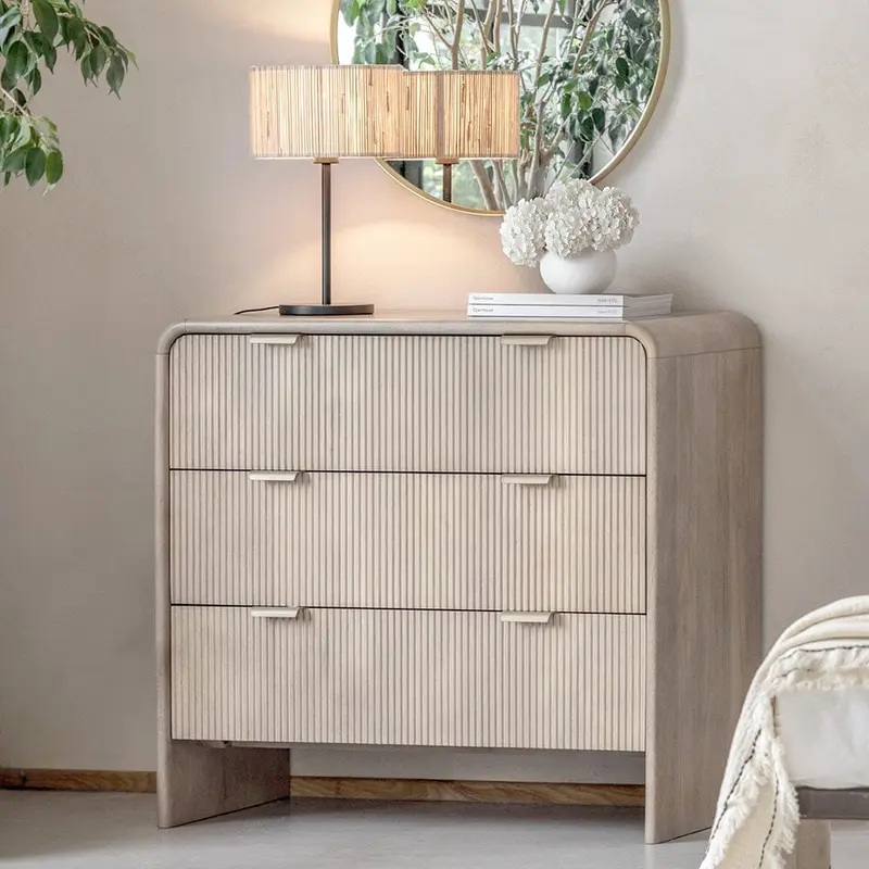Penelope Luxury Ribbed Wooden 3 Drawer Chest