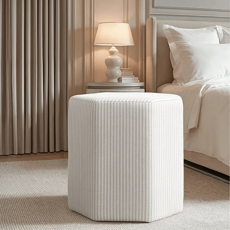 Rhodes Grey Pinstripe Hexagonal Decorative Stool