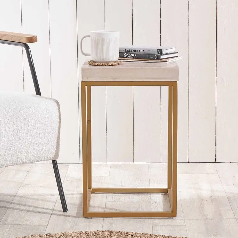 Robyn Beige Granite & Gold Square Side Table