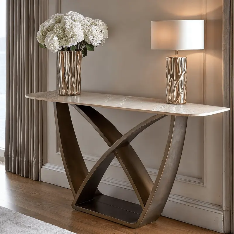 Sarzana Bronze Console Table with Stone Top