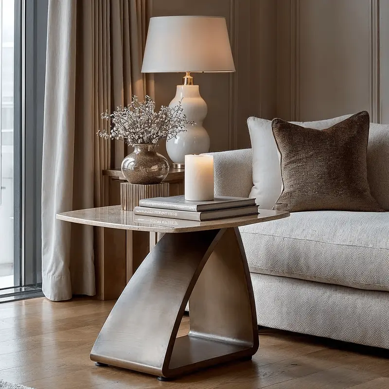 Sarzana Bronze Side Table with Stone Top