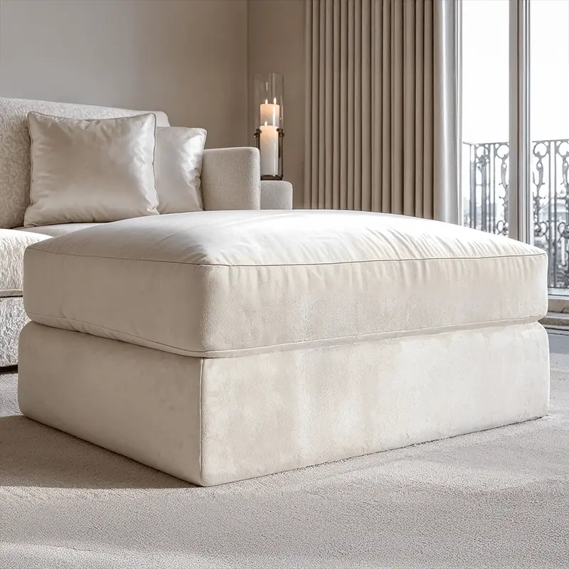 Tribeca Cream Velvet Large Footstool