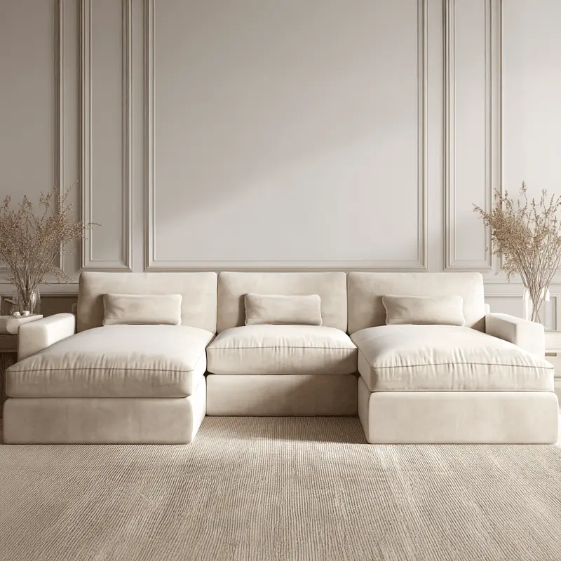 Tribeca Cream Velvet Large U Shape Sofa