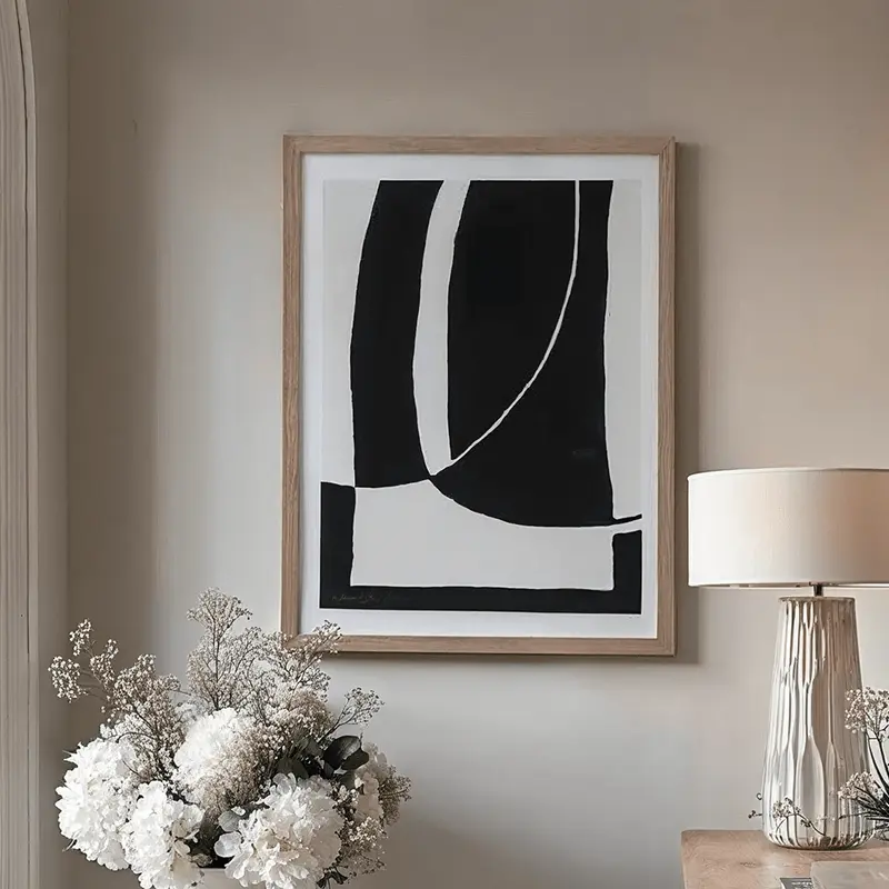 Valeria Monochrome Abstract Wall Art with Wooden Frame