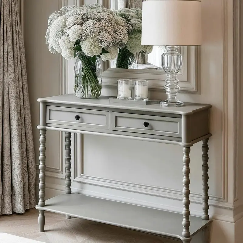 Wiley Grey 2 Drawer Console Table with Leg Detailing