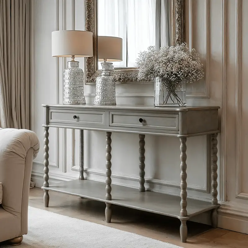 Wiley Grey Large 2 Drawer Console Table with Leg Detailing