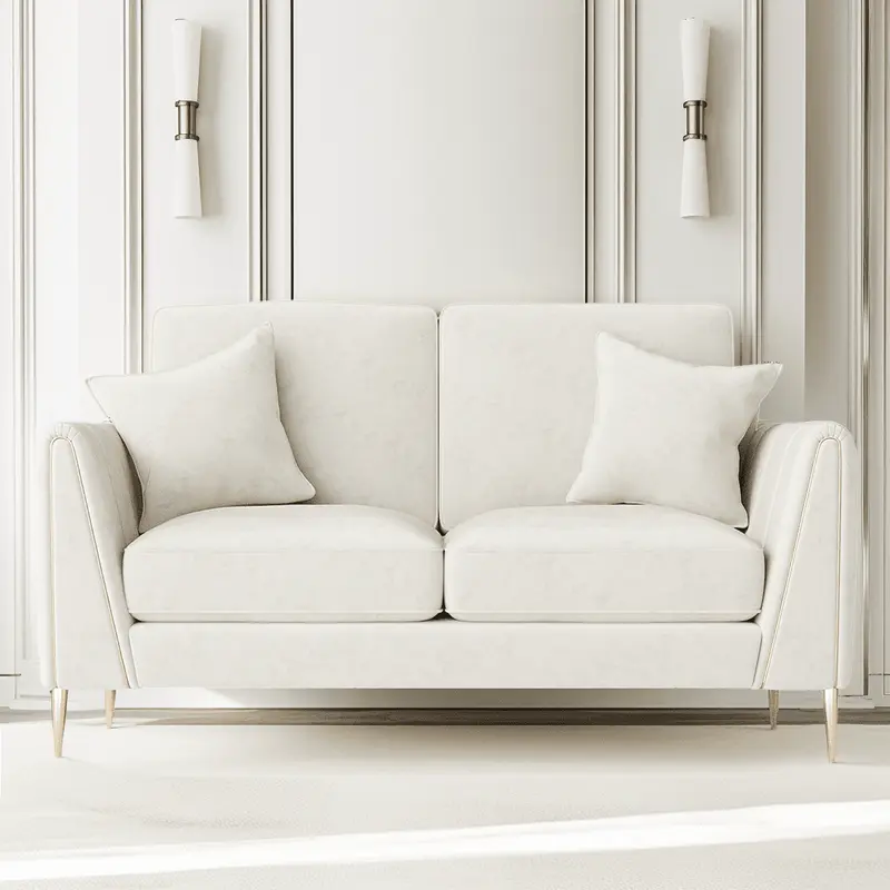 Alaina Cream Velvet 2 Seater Sofa with Gold Legs