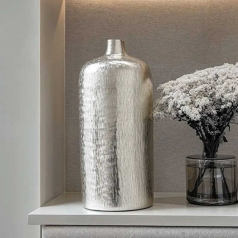 Alina Silver Hammered Metal Decorative Vase