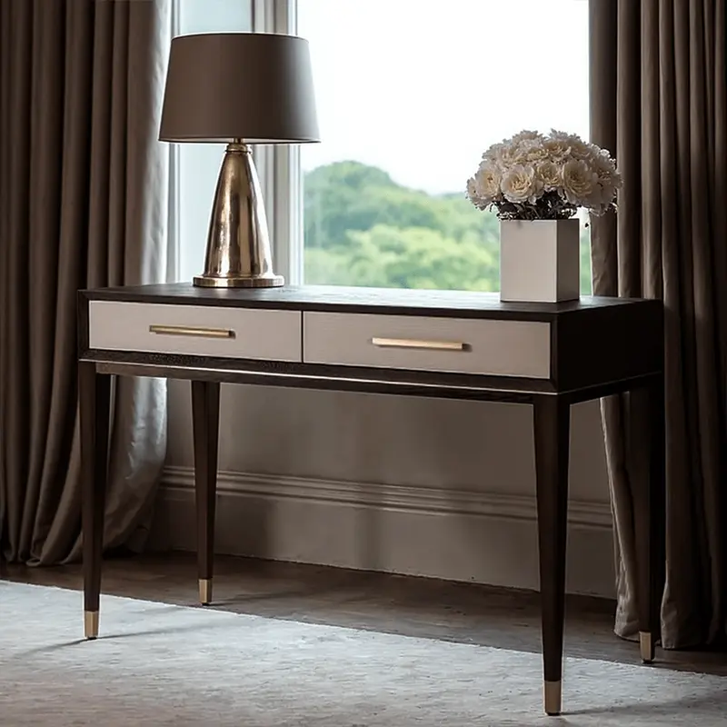Amora Dark Wood 2 Drawer Dressing Table with Brass Details