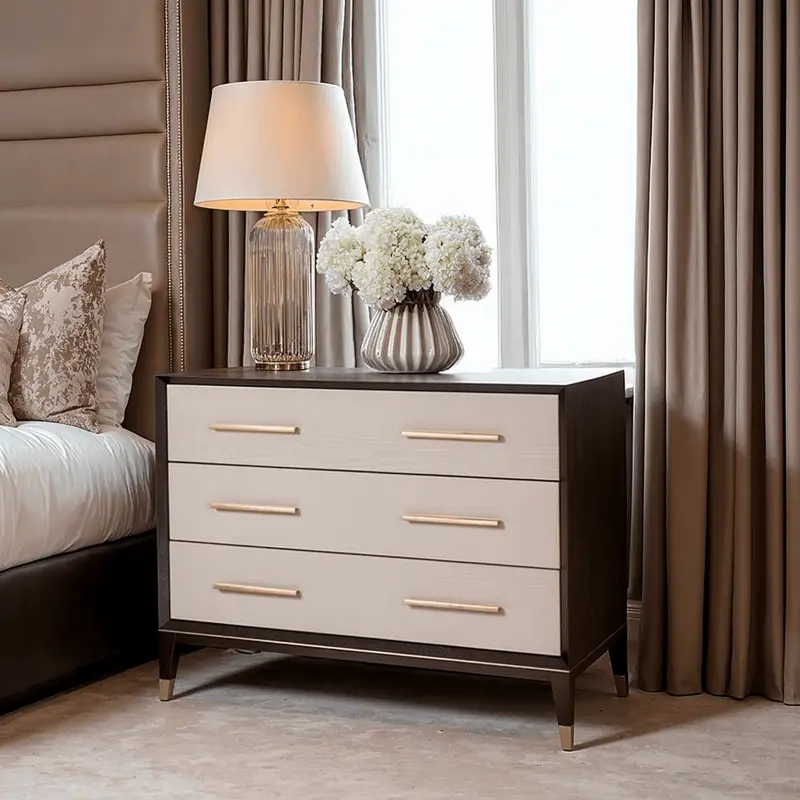 Amora Dark Wood 3 Drawer Chest with Brass Details