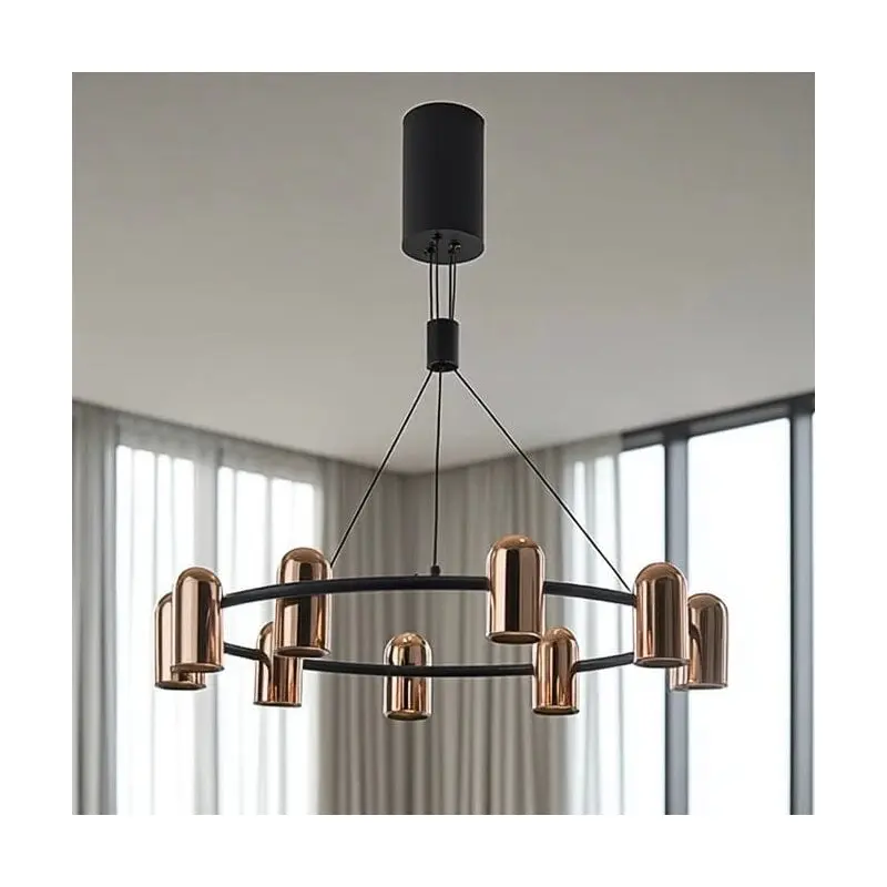 Carrara Black & Rose Gold Round 8 Light LED Pendant Ceiling Light