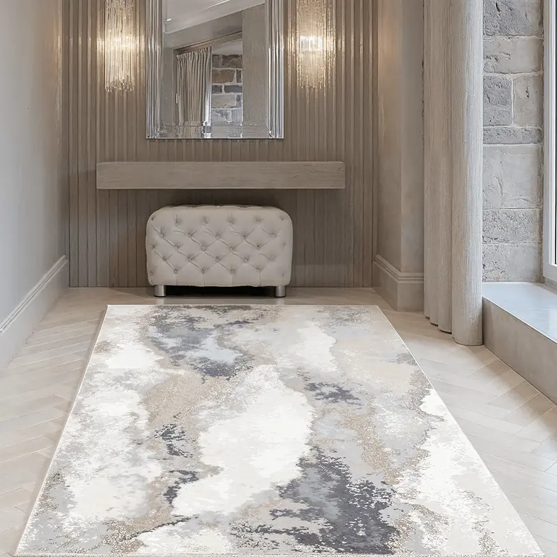 Caselle Grey & Cream Metallic Abstract Rug