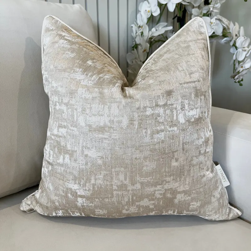 Evelyn Cream & Gold Metallic Patterned Cushion - 50x50cm