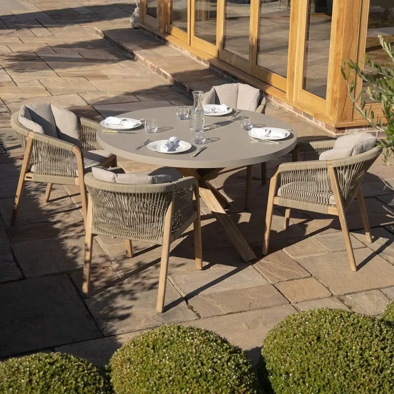 Fiji Taupe Rope Weave Round 4 Seater Outdoor Dining Set