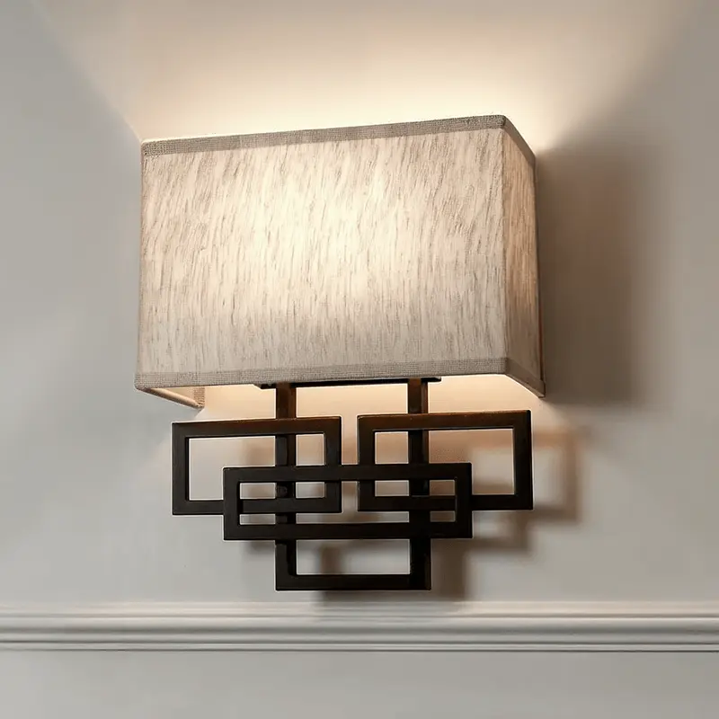 Jennifer Bronze 2 Light Wall Light with Linen Shade