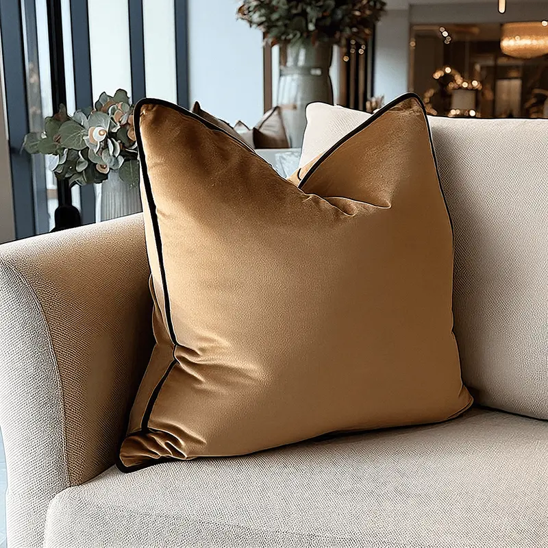 Juniper Caramel & Chocolate Velvet Cushion - 45 x 45cm